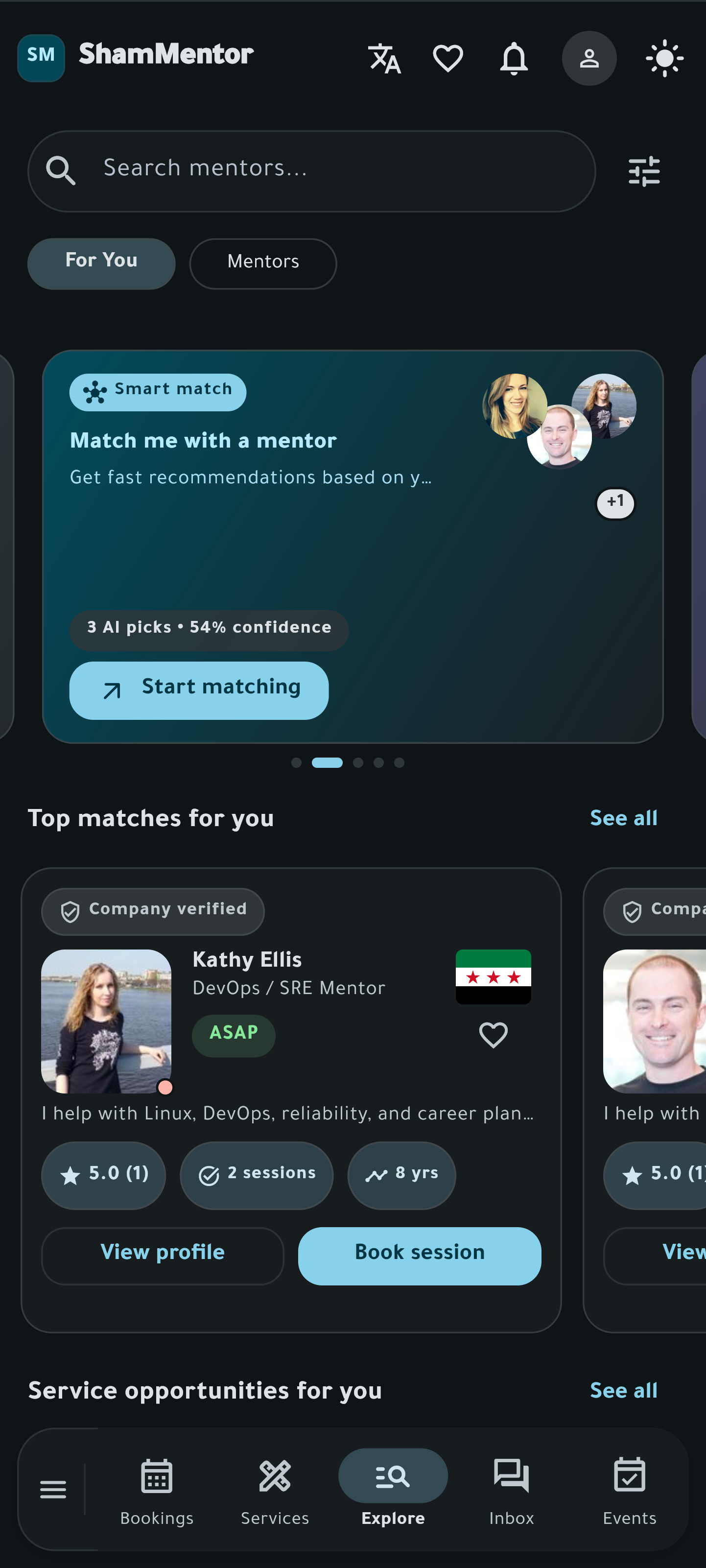 ShamMentor explore interface preview
